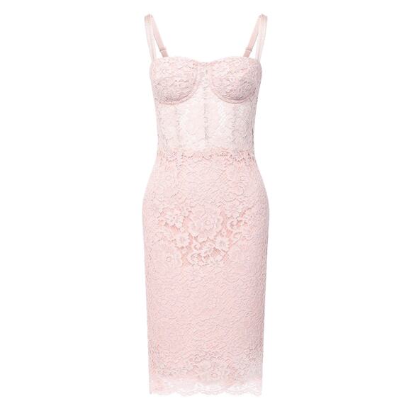 NWT DOLCE & GABBANA Floral Lace Bustier MIdi Dress Pink IT 44 / L - Picture 2 of 13